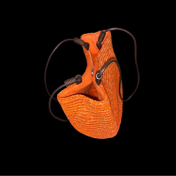 Wheat Straw Orange Bohemian Style Bucket Shoulder Bag - Picture 9 of 16